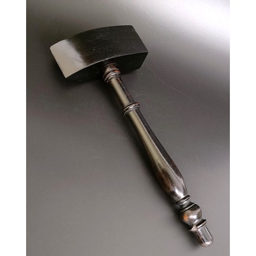 10 - A Masonic gavel, with a silver coloured metal mount, inscribed, dated 1923, 27 cm