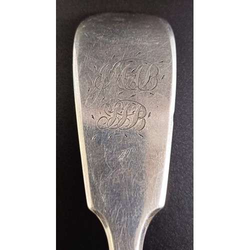 16 - A William IV silver fiddle pattern basting spoon, London 1837, 4.9 ozt