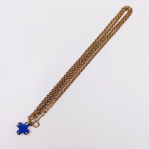 621 - A 9ct gold chain, with a carved stone blue pendant, 11.3 g (all in)