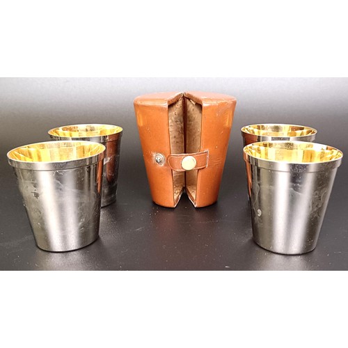 31 - A set of hunting cups, in a leather case, a flask, a toddy ladle, and assorted other items (box)