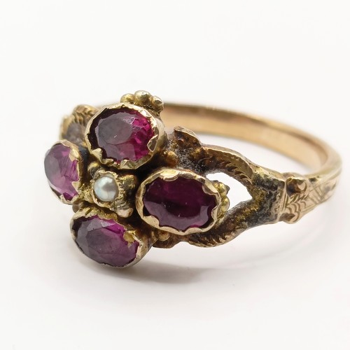 643 - A 19th century amethyst and seed pearl ring, ring size N