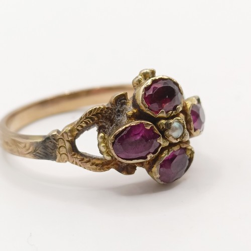 643 - A 19th century amethyst and seed pearl ring, ring size N