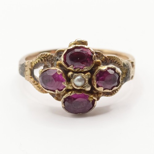 643 - A 19th century amethyst and seed pearl ring, ring size N