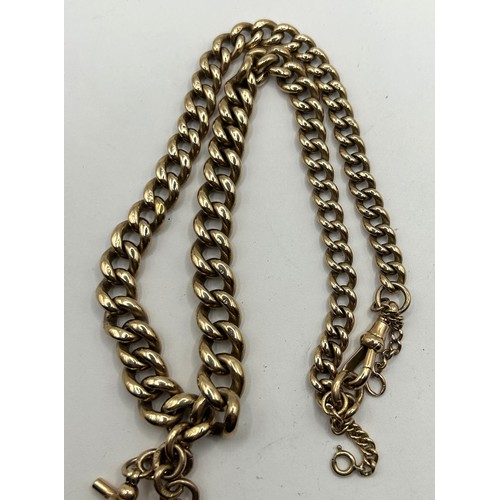 655 - A 9ct gold Albert chain, with a hardstone seal, 87.5 g (all in)