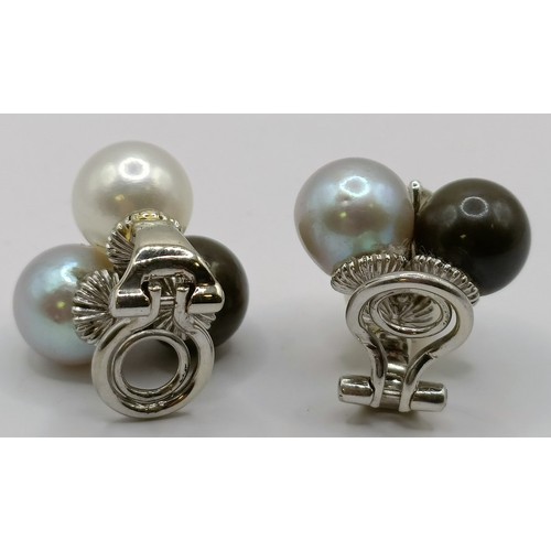 660 - A pair of 18ct white gold, diamond and multi-coloured pearl earrings