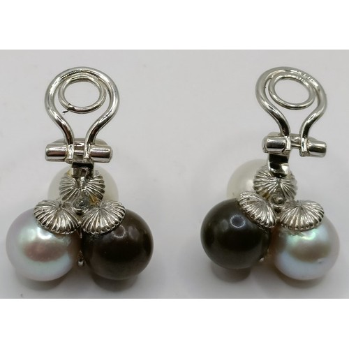 660 - A pair of 18ct white gold, diamond and multi-coloured pearl earrings