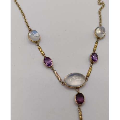 662 - A 9ct gold, moonstone and amethyst necklace