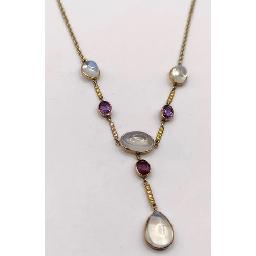 662 - A 9ct gold, moonstone and amethyst necklace