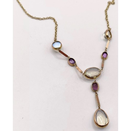 662 - A 9ct gold, moonstone and amethyst necklace