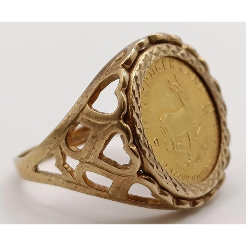 666 - A 1/10 krugerrand, 1982, in a 9ct gold ring, 7.2 g (all in)