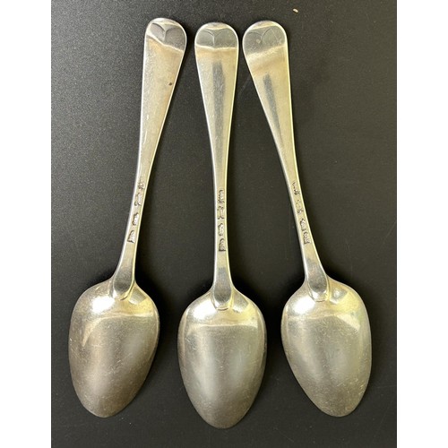 81 - A set of three George II silver Old English pattern tablespoons, London 1755, 6.1 ozt (3)