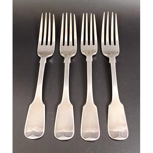 82 - A set of four George III Scottish silver fiddle pattern forks, Edinburgh 1795, 9.5 ozt (4)