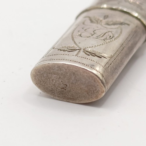 687 - A miniature glass scent bottle, with stopper, in a silver case, 4 cm