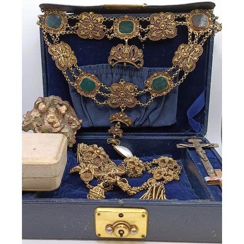 816 - An Indian silver gilt necklace, another inset with hardstone plaques, and assorted costume jewellery