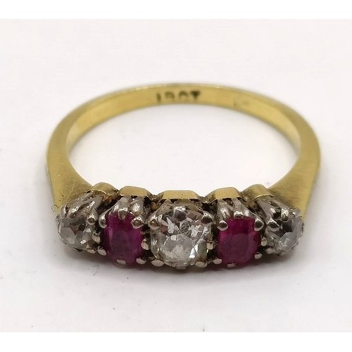 705 - An 18ct gold, ruby and diamond five stone ring, ring size L