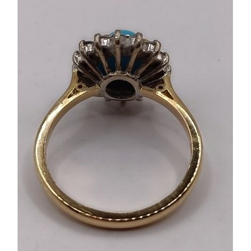 713 - An 18ct gold, turquoise and diamond ring, ring size N