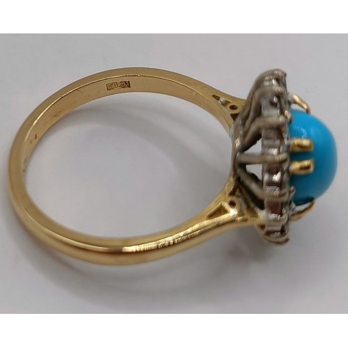 713 - An 18ct gold, turquoise and diamond ring, ring size N