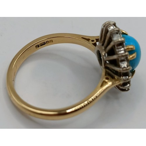 713 - An 18ct gold, turquoise and diamond ring, ring size N