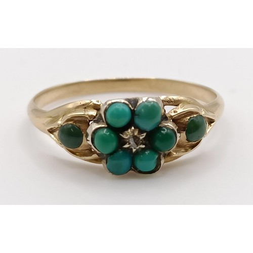 731 - A 9ct gold and turquoise ring, a 9ct gold and diamond ring, a pair of gold plated cufflinks, and a s... 