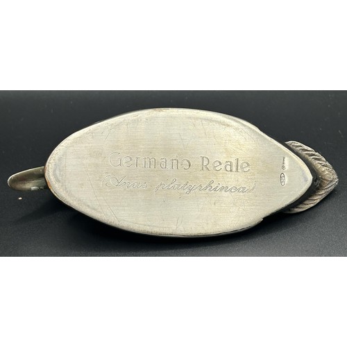 99 - An Italian silver mallard duck, inscribed Germano Reale (Anas platyrhinea), 4.2 ozt, 11.5 cm be... 