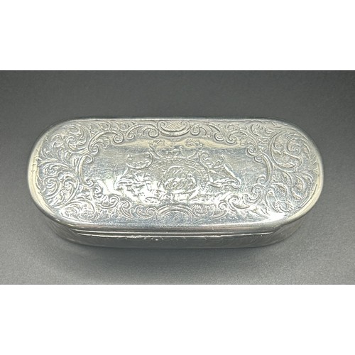 101 - A George III silver snuff box, mongrammed & later inscribed, Birmingham 1776, 2.5 ozt, 8.5 cm wi... 