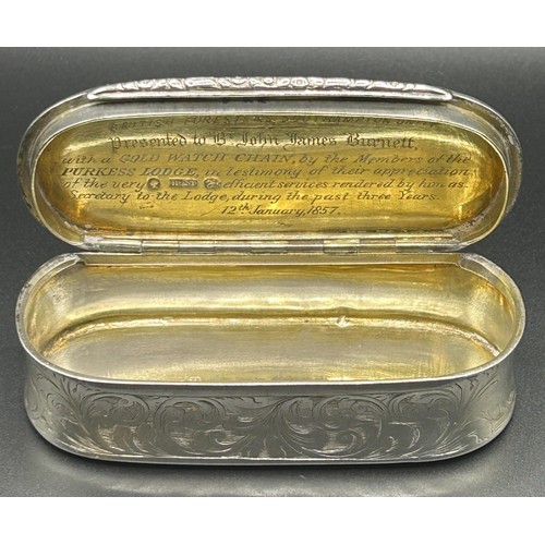 101 - A George III silver snuff box, mongrammed & later inscribed, Birmingham 1776, 2.5 ozt, 8.5 cm wi... 