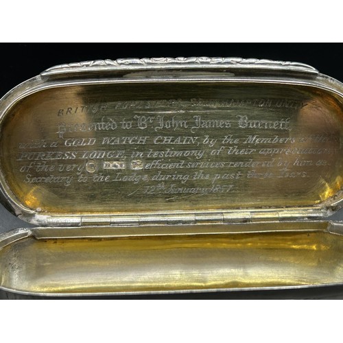 101 - A George III silver snuff box, mongrammed & later inscribed, Birmingham 1776, 2.5 ozt, 8.5 cm wi... 