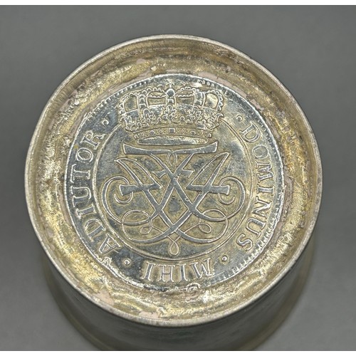 106 - An 18th century Continental beaker, the base set a silver coin, probably German, 2.9 ozt (all in), 7... 