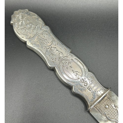 109 - A Victorian silver and mother of pearl letter opener/page turner, Birmingham 1861