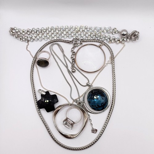 829 - A 20th century paste and blue stone pendant, by Fiorelli, a paste set necklace and assorted silver a... 