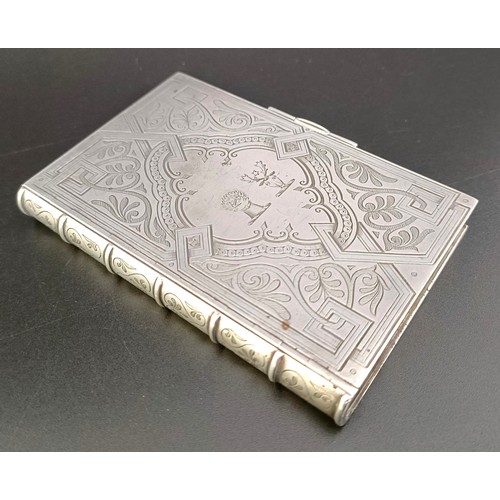 135 - A Victorian novelty silver card case, in the form of a book, London 1861, 2.7 ozt