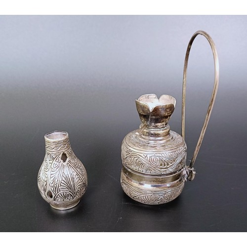 174 - ***Regretfully WIthdrawn*** A Syrian, Aleppo silver coloured metal novelty oil lamp, 11 cm high