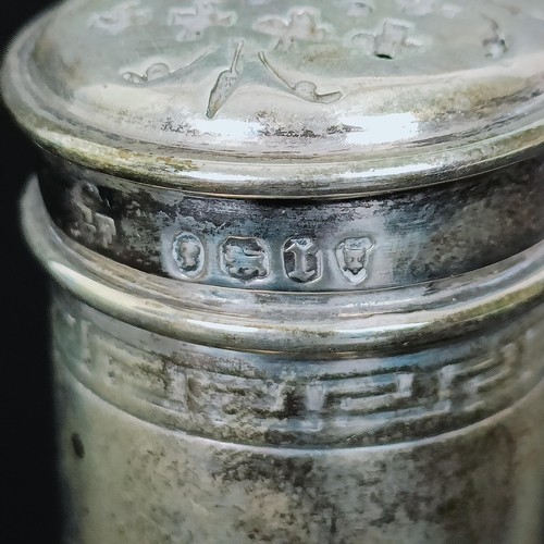 175 - An Eastern silver coloured metal box, an Old English pattern sifting spoon, two boxes, two spoons an... 