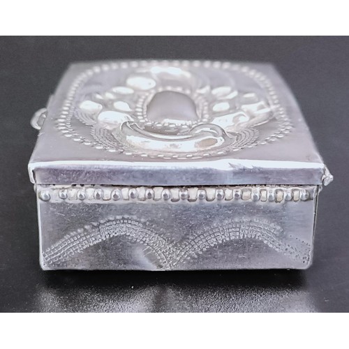 175 - An Eastern silver coloured metal box, an Old English pattern sifting spoon, two boxes, two spoons an... 