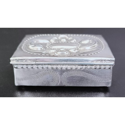 175 - An Eastern silver coloured metal box, an Old English pattern sifting spoon, two boxes, two spoons an... 