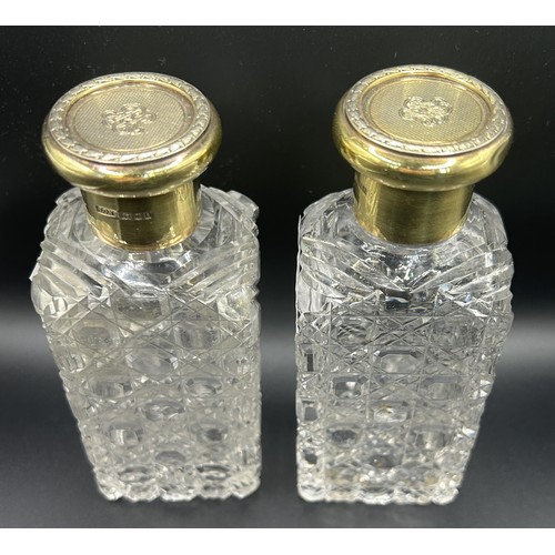 146 - A pair of Edward VII cut glass & silver gilt pair scent bottles, monogrammed, John Collard Vicke... 