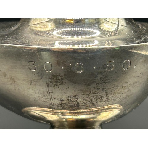 153 - A George VI silver oil lamp, Birmingham 1948, 3.2 ozt, 9 cm high