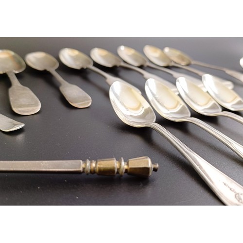 160 - Assorted silver spoons, various dates and marks, 9.2 ozt, and a silver plated and gilt spoon