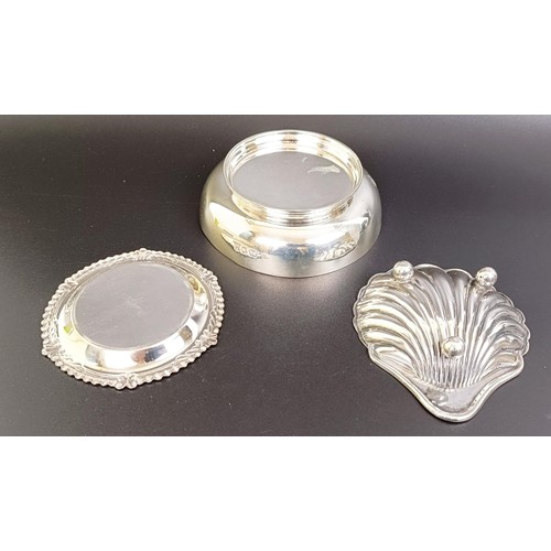 161 - A silver bowl, a shell form dish, and a pin tray, various dates and marks, 7.2 ozt (3)