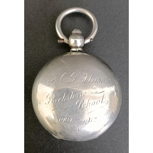 201 - An Edward VII silver sovereign case, engraved Parkstone School 1907-1912, 15.6 g (all in)