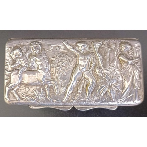 228 - A late Victorian snuff box, embossed with figure of centaur and other figures, Chester 1897, 62.9 g,... 