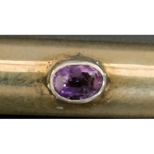 348 - An Edward VII Arts & Crafts silver and amethyst pen set, comprising a pen, letter opener and pro... 