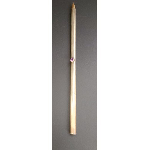348 - An Edward VII Arts & Crafts silver and amethyst pen set, comprising a pen, letter opener and pro... 