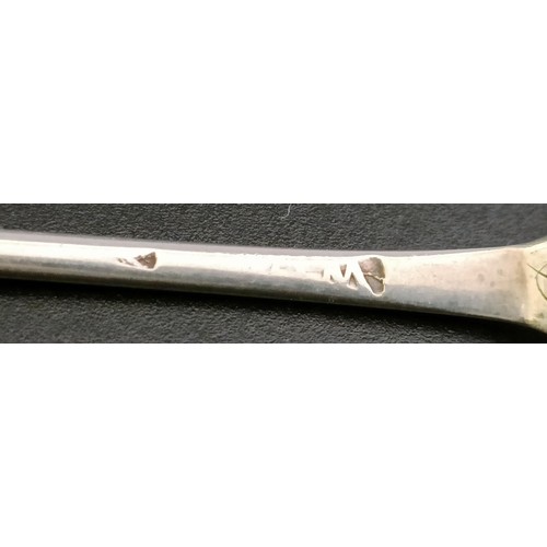 366 - An 18th century silver mote spoon, marks rubbed, and another (2)