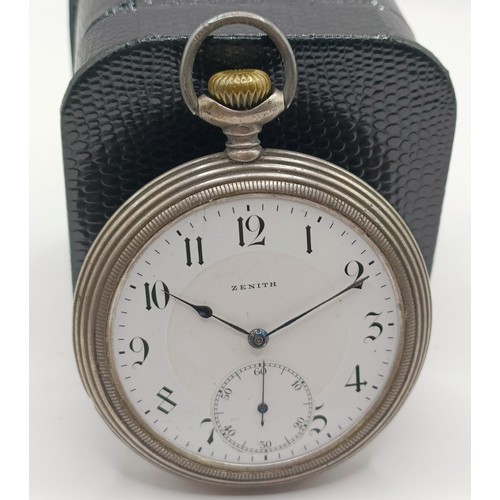 907 - An Omega open face pocket watch, and another, Zenith (2)