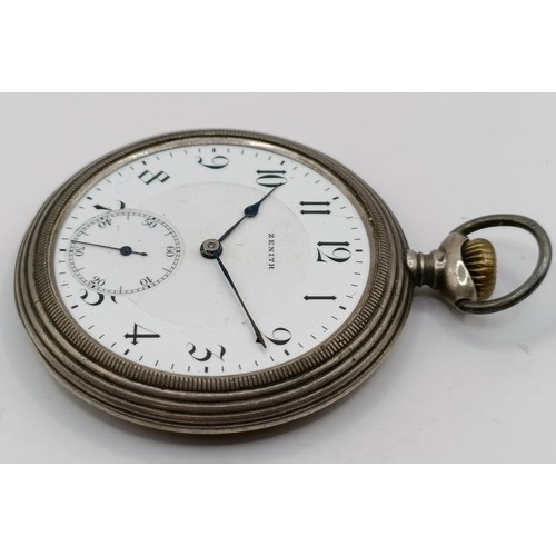 907 - An Omega open face pocket watch, and another, Zenith (2)