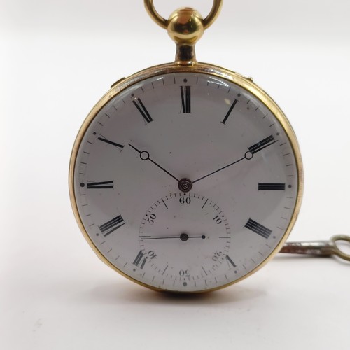 909 - A 19th century French gold open face pocket watch, with repeat, Pierre Huit No 13438, 80 g (all in)