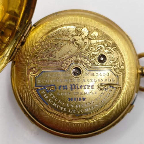 909 - A 19th century French gold open face pocket watch, with repeat, Pierre Huit No 13438, 80 g (all in)