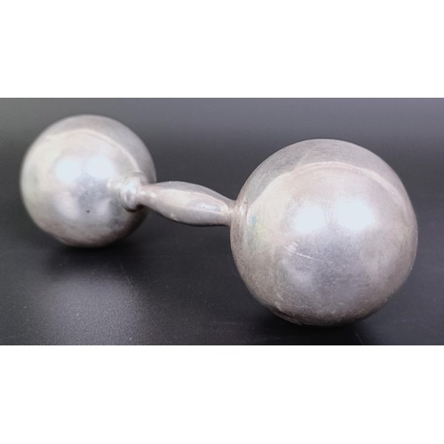 380 - A Tiffany silver baby's rattle, in the form of a dumbell