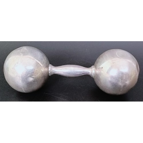 380 - A Tiffany silver baby's rattle, in the form of a dumbell